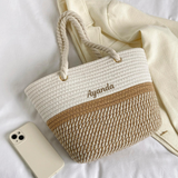 Two Tone Straw Tote Bag