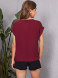 Burgundy Rolled Cuff Zip Half Placket Top