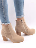 Suedette Zip Side Chunky Heeled Classic Boots