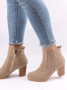 Suedette Zip Side Chunky Heeled Classic Boots