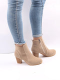 Suedette Zip Side Chunky Heeled Classic Boots