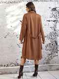 Lapel Neck Belted Slant Pocket Coat