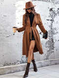 Lapel Neck Belted Slant Pocket Coat