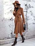 Lapel Neck Belted Slant Pocket Coat