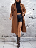 Lapel Neck Belted Slant Pocket Coat