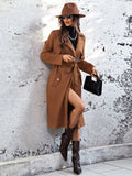 Lapel Neck Belted Slant Pocket Coat