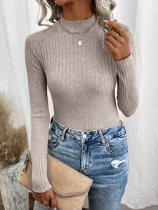 Mock Neck Ribbed Knit Sweater