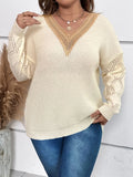 Guipure Lace Panel Drop Shoulder Sweater