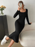 Solid Square Neck Bodycon Dress