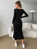 Solid Square Neck Bodycon Dress