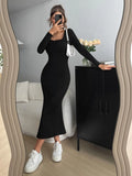 Solid Square Neck Bodycon Dress