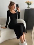 Solid Square Neck Bodycon Dress