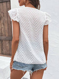 Solid Butterfly Sleeve V Neck Blouse