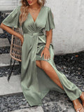 Butterfly Sleeve Wrap Hem Dress