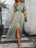 Butterfly Sleeve Wrap Hem Dress