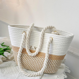 Two Tone Straw Tote Bag