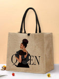 Casual Linen Tote Bag with Print