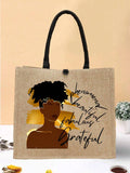 Casual Linen Tote Bag with Print 2