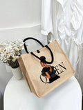 Casual Linen Tote Bag with Print