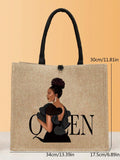 Casual Linen Tote Bag with Print