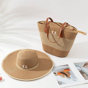 Matching Straw Hat and Bag - Beige