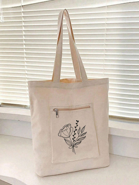 Flower Print Large Capacity Linen Bag