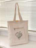 Flower Print Large Capacity Linen Bag