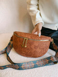 Brown Pressed Floral Pu Crossbody Bag