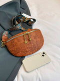 Brown Pressed Floral Pu Crossbody Bag