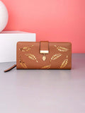 Brown Leaf Pattern Hot Stamping Pu Clutch Wallet