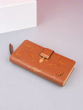 Brown Leaf Pattern Hot Stamping Pu Clutch Wallet