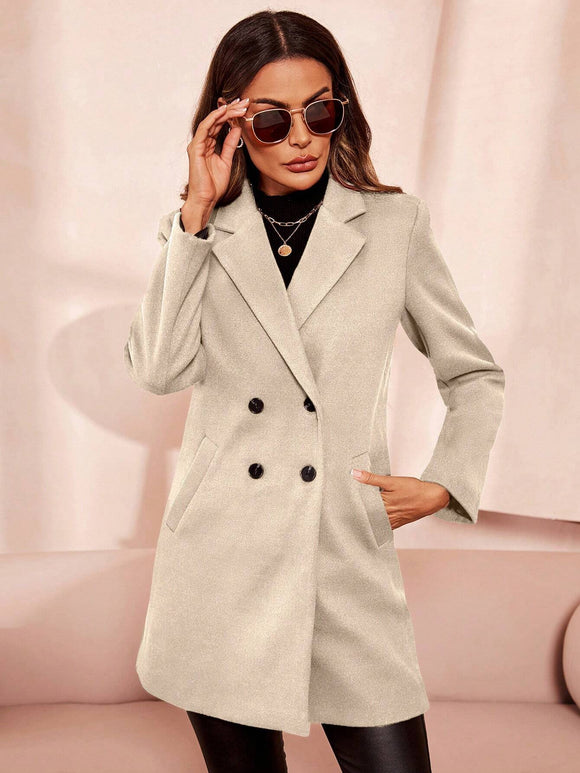 Beige Clasi Lapel Neck Double Breasted Overcoat