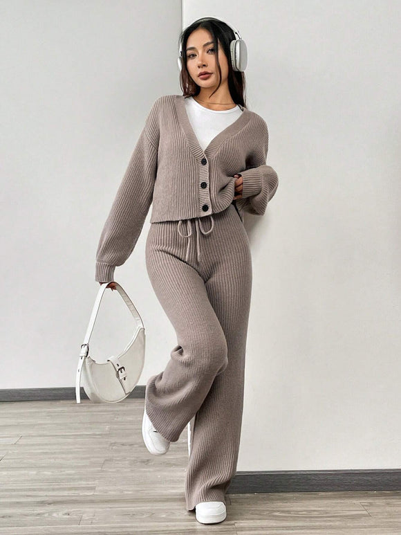 Long Sleeves Knitwear Cardigan Two Pieces Set