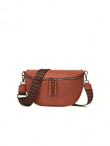 Woven Strap Chest Bag With Wide Shoulder Strap - Brown