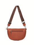 Woven Strap Chest Bag With Wide Shoulder Strap - Brown