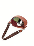 Woven Strap Chest Bag With Wide Shoulder Strap - Brown