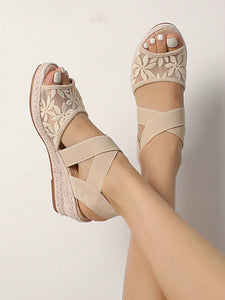 Embroidered Criss Cross Espadrille Sandals