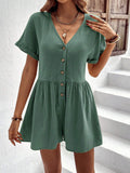 Batwing Sleeve Button Front Romper Without Belt
