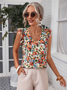 Frenchy Ruffle Armhole Floral Print Top