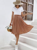 Peach Solid Pleated Skirt