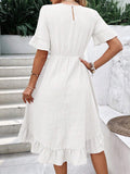 White Solid Flounce Sleeve Ruffle Hem Dress Without Belt