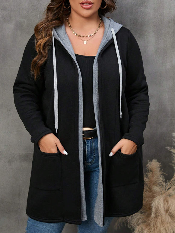 Dual Winter Women Clothes Pocket Drawstring Hooded Coat