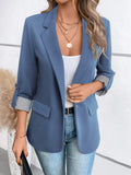 Blue Turn-Down Collar Single Button Casual Blazer Jacket