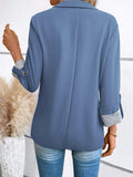 Blue Turn-Down Collar Single Button Casual Blazer Jacket