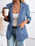 Blue Turn-Down Collar Single Button Casual Blazer Jacket