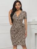 Allover Leopard Print Knot Side Wrap Dress