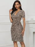 Allover Leopard Print Knot Side Wrap Dress