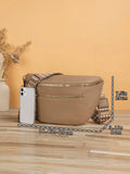 Woven Strap Chest Bag With Wide Shoulder Strap - khaki