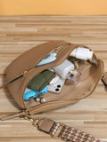 Woven Strap Chest Bag With Wide Shoulder Strap - khaki