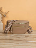 Woven Strap Chest Bag With Wide Shoulder Strap - khaki